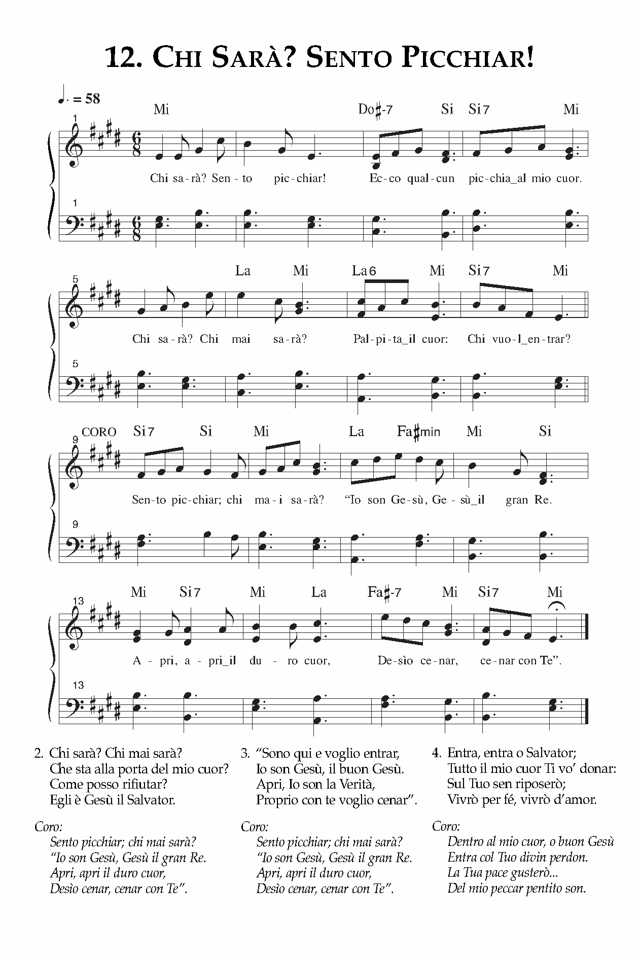 Spartito Chi sarà? Sento picchiar!