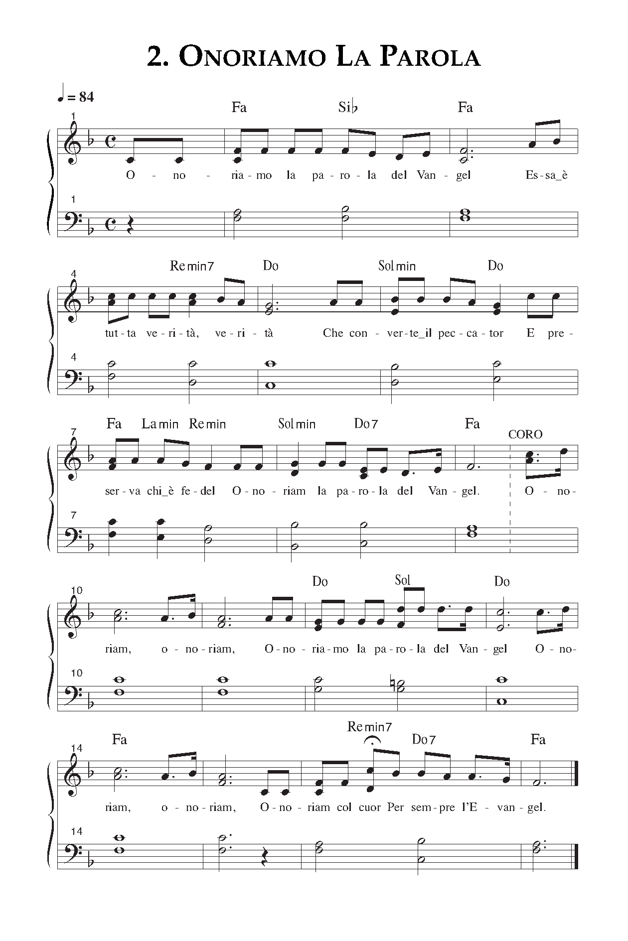 Spartito Onoriamo la parola